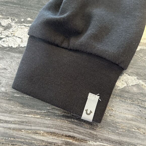 True Religion Mens Hoodie M Spell Out Pockets Tie Dye Black Yellow Colorblock - Picture 8 of 12